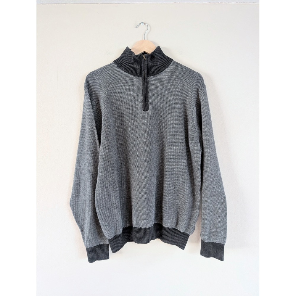 IZOD‎ Mens Quarter Zip Sweater Knit Pattern Gray L Preppy Smart Casual Comfort